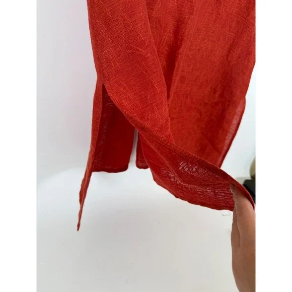 Eileen Fisher Long Vest Women's XL Linen Cotton Textured Sleeveless Red‎ Orange